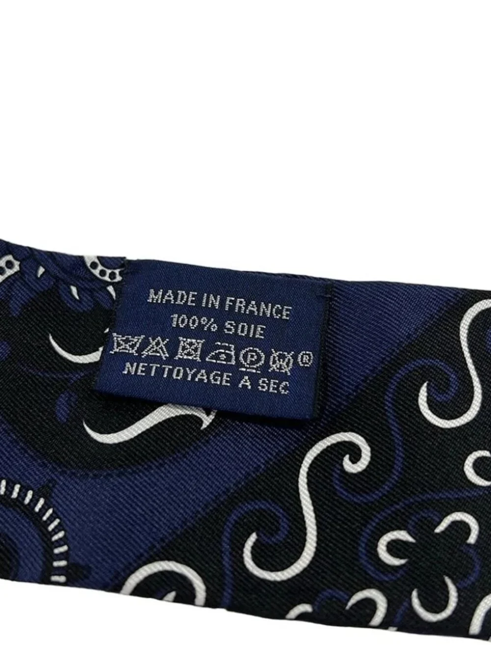 HERMES Twilly Scarf Navy White Silk Scarf